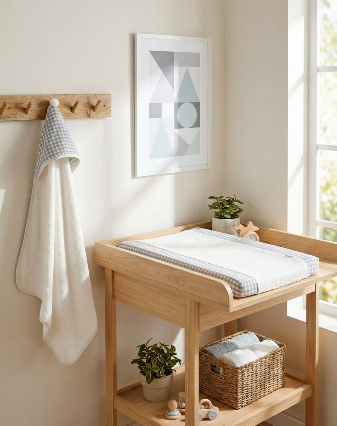 Hooded terry bath towel<br>CHECKS GREY