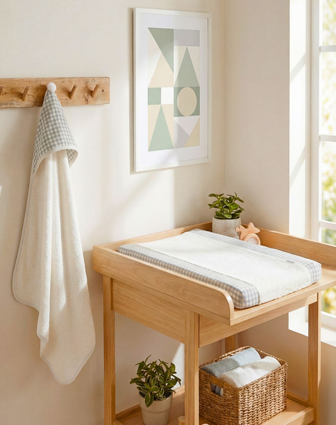 Hooded terry bath towel<br>CHECKS GREEN